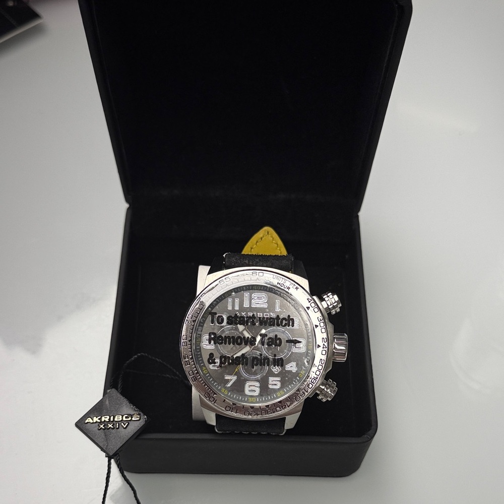 Akribos XXIV Silver Case Black Strap Watch